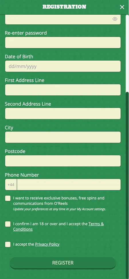 O'Reels bonus screen showing welcome offer